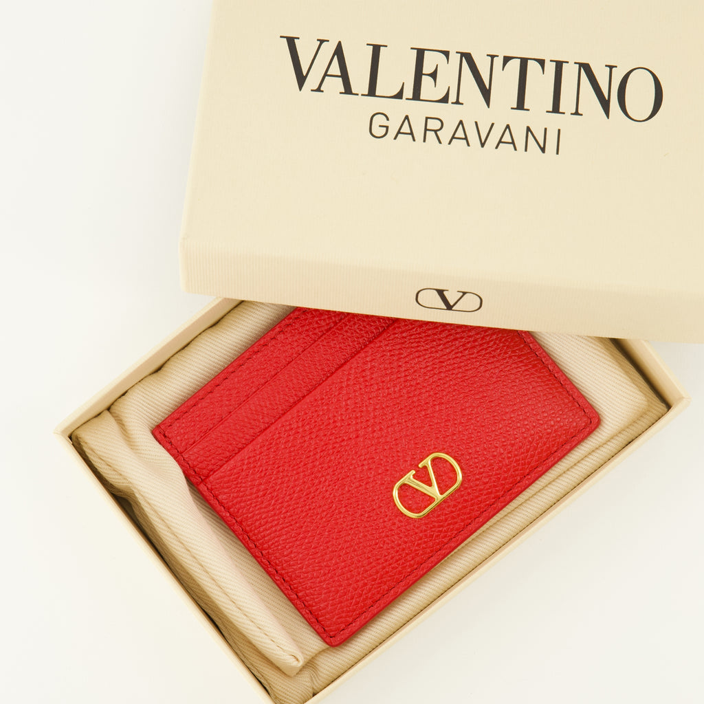Petite maroquinerie Portacartas VLogo en Cuero Rojo Valentino Garavani Rouge Femme