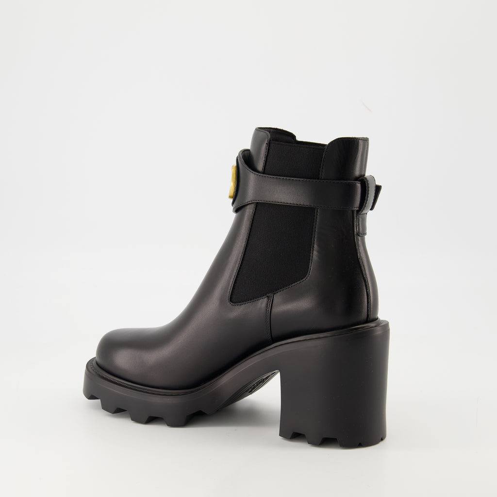 Bottines Bottines Beatle VLogo en cuir noir Valentino Garavani Noir Femme