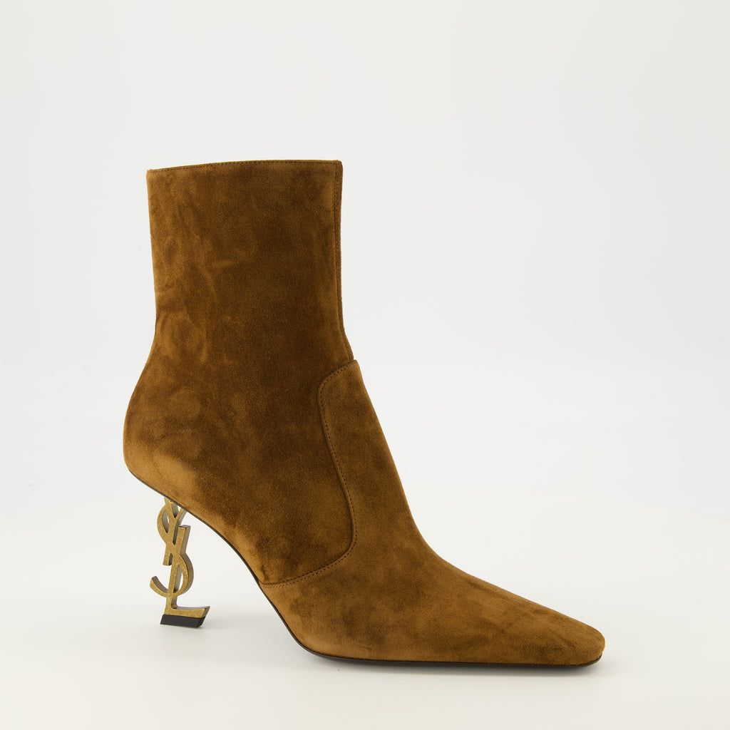 Bottines Stivali Opyum in Suede Marrone Saint Laurent Marron Femme