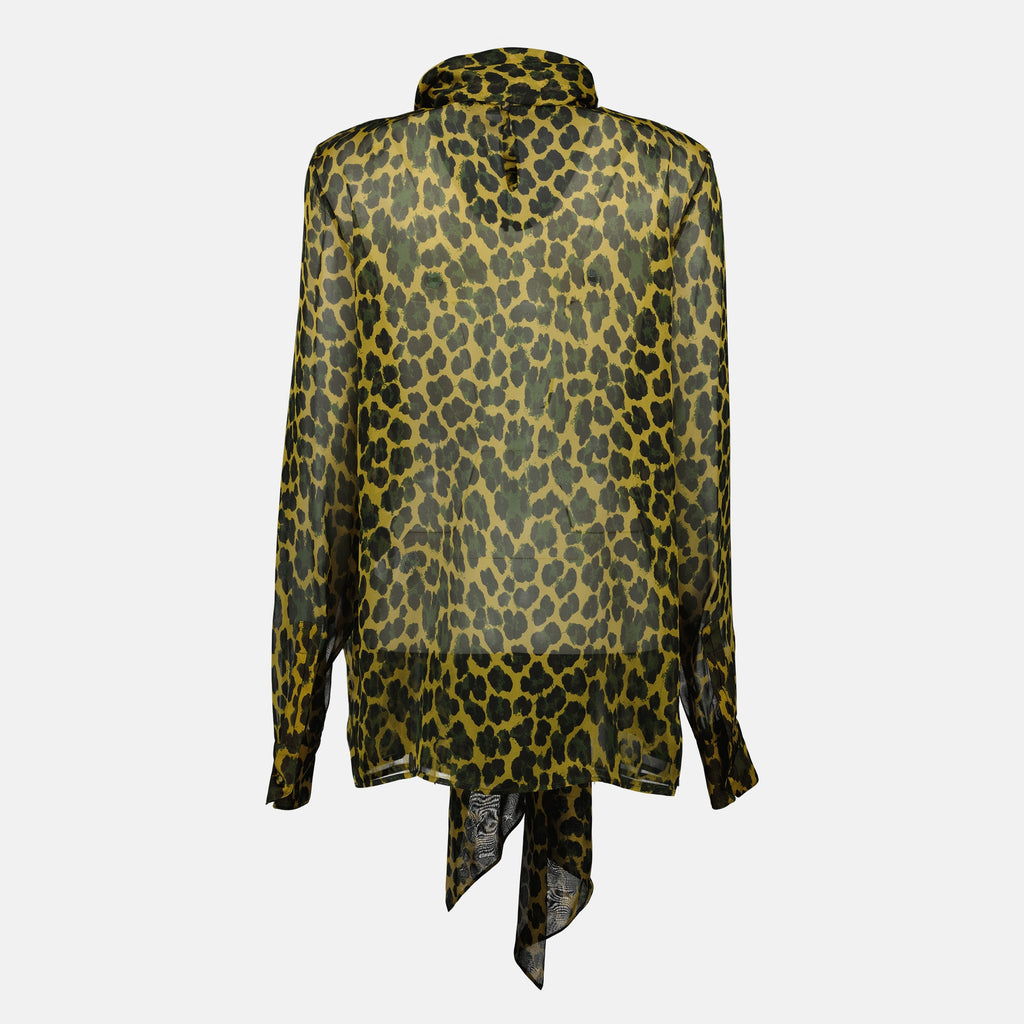 Immagine della blusa con colletto a fiocco in stampa leopardata del marchio Saint Laurent per donna - Stagione Autunno-Inverno 2025 - Vista Posteriore