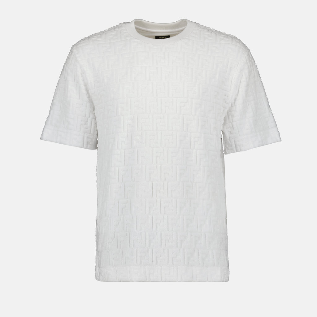 T-shirts T-shirt FF en coton éponge Fendi Blanc Homme