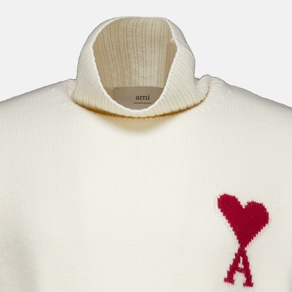 Maille Pull col roulé AMI de coeur blanc Ami PARIS Blanc Unisexe