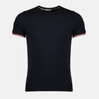モンクレールブランドの紳士用ネイビーブルーのトリム付きTシャツの画像 - 2026年春夏シーズン - 前面ビュー