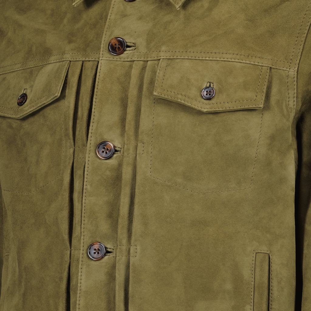 Vestes Liam Olive Suede Jacket Officine Générale Kaki Homme