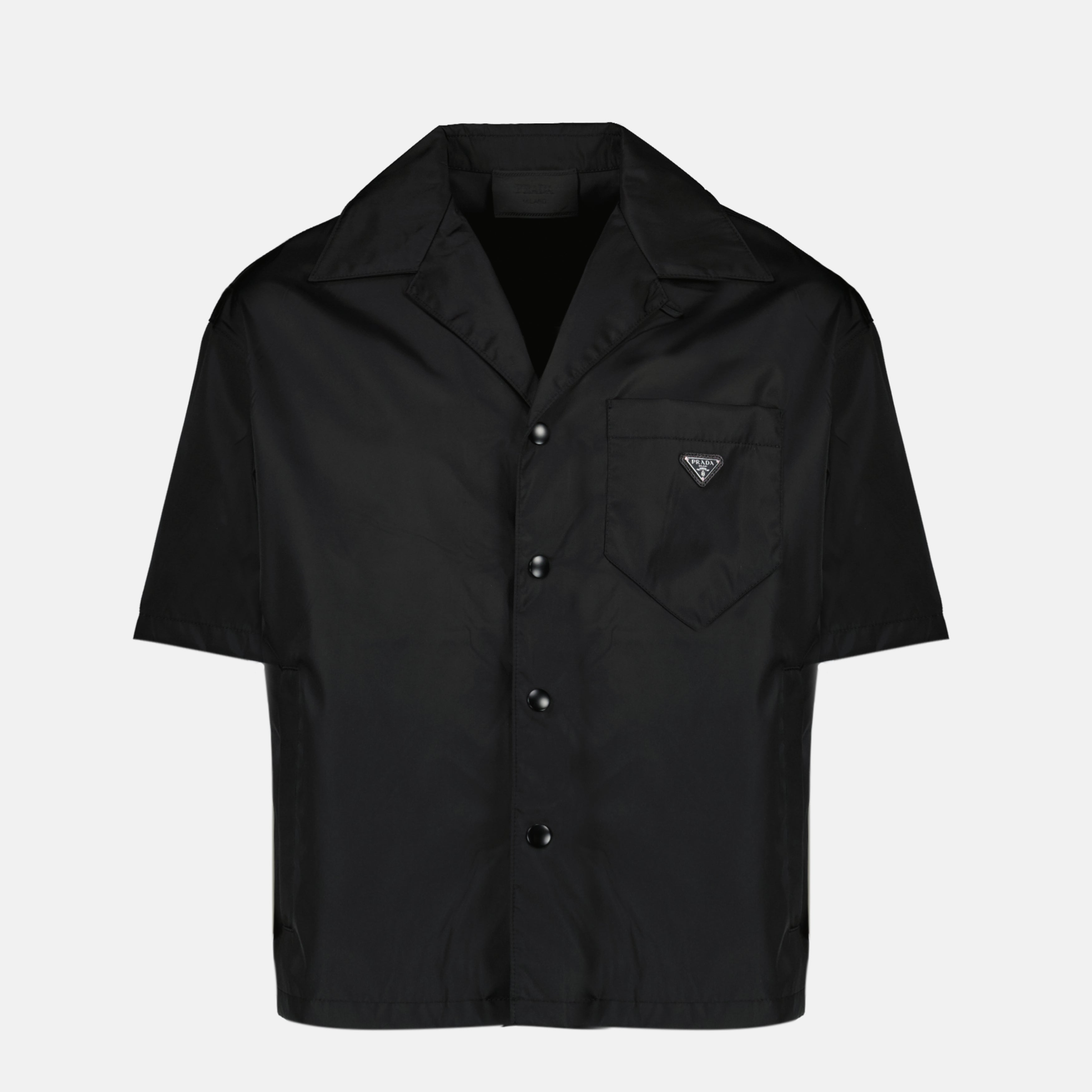 Image of the black nylon shirt from the brand Prada for Men - Spring-Summer 2026 - Front View