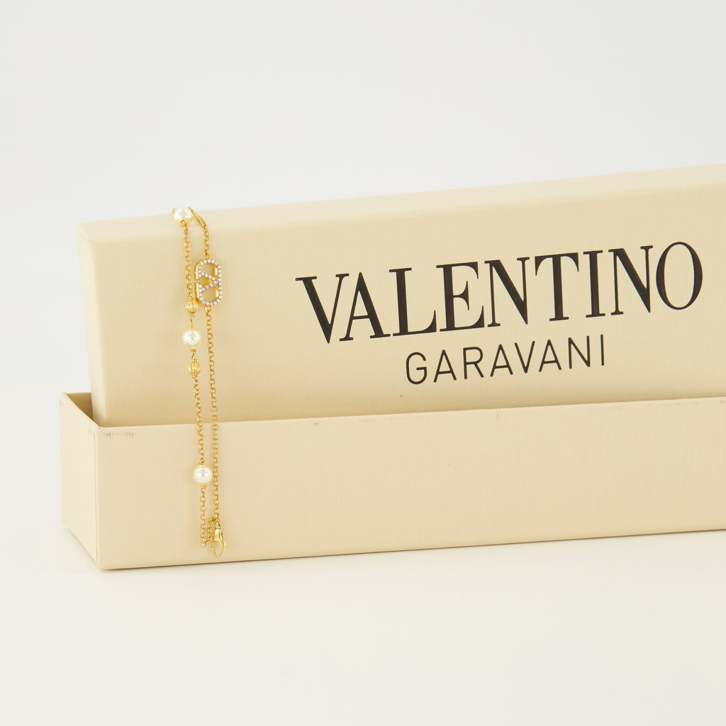 Bijoux Bracciale VLogo con Perle e Cristalli Swarovski® in Oro Valentino Garavani Doré Femme