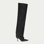Imagem das botas acima do joelho D-Venus em denim da marca Diesel para Mulheres - Temporada Outono-Inverno 2025 - Vista lateral direita