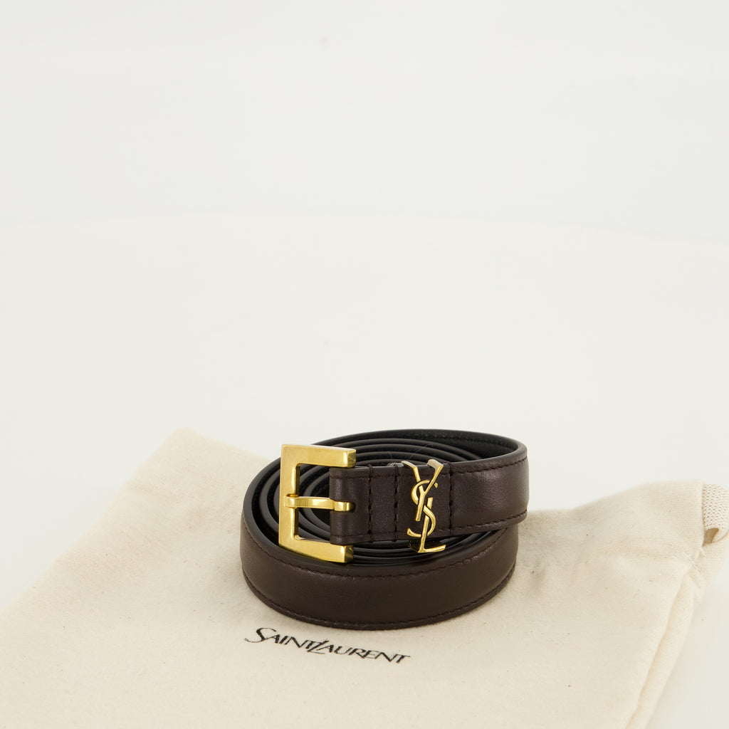 Ceintures Ceinture Cassandre fine en cuir marron Saint Laurent Marron Femme