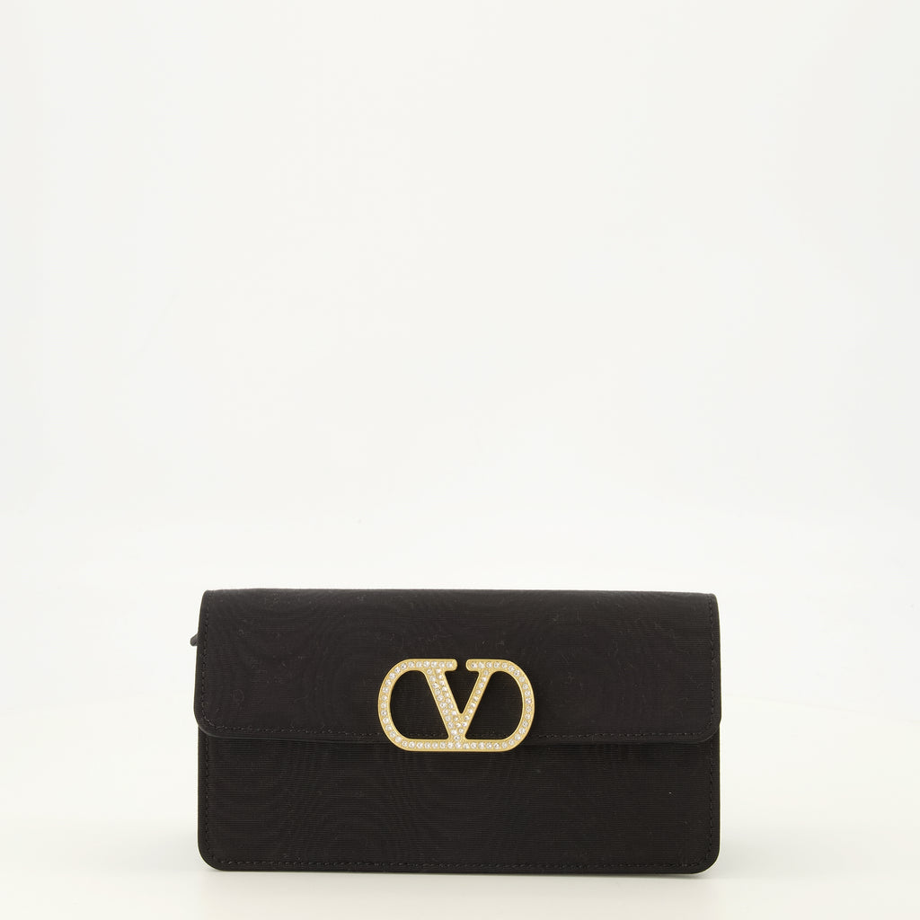 Petite maroquinerie Carteira com Cadeia VLogo em Tecido Preto Valentino Garavani Noir Femme