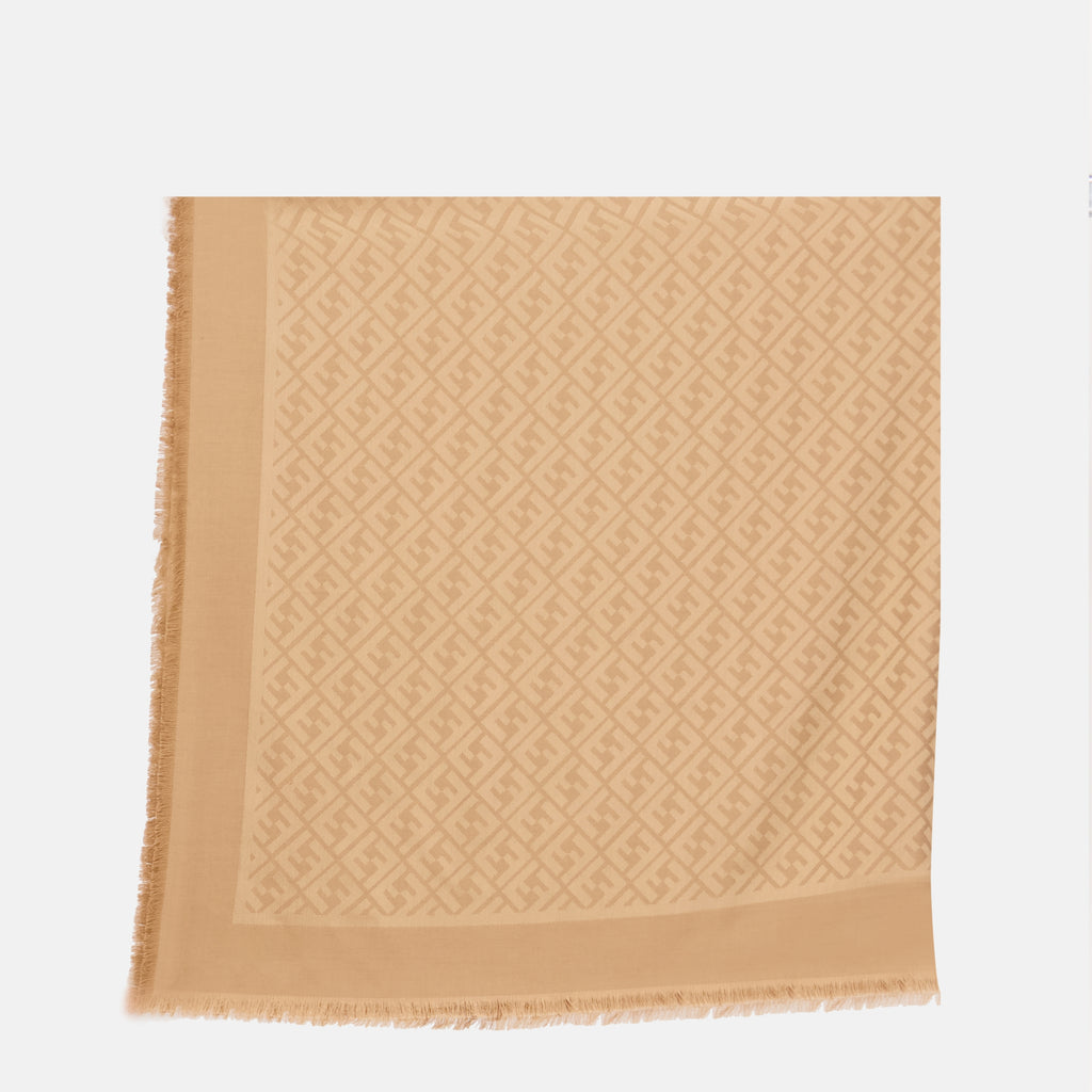 Image of the FF shawl in silk and wool by the brand Fendi for Women - Autumn-Winter Season 2025 - Detailed View_2