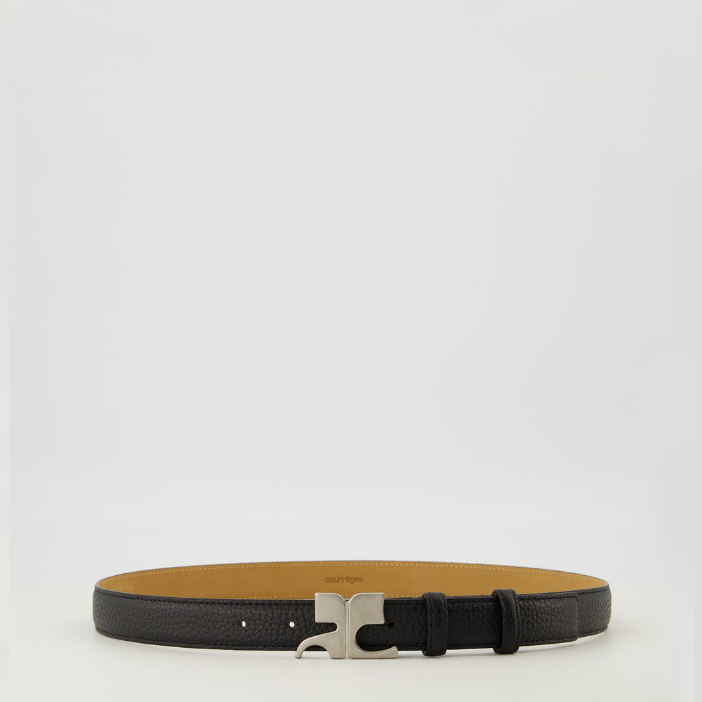 Image of the item Black leather AC belt by Courrèges for Men - Spring-Summer 2026 - Front View