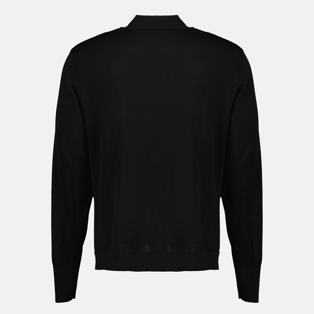 Imagen de la camiseta polo negra Simone de lyocell y lana de la marca Officine Générale para hombre - Temporada Primavera-Verano 2026 - Vista Trasera