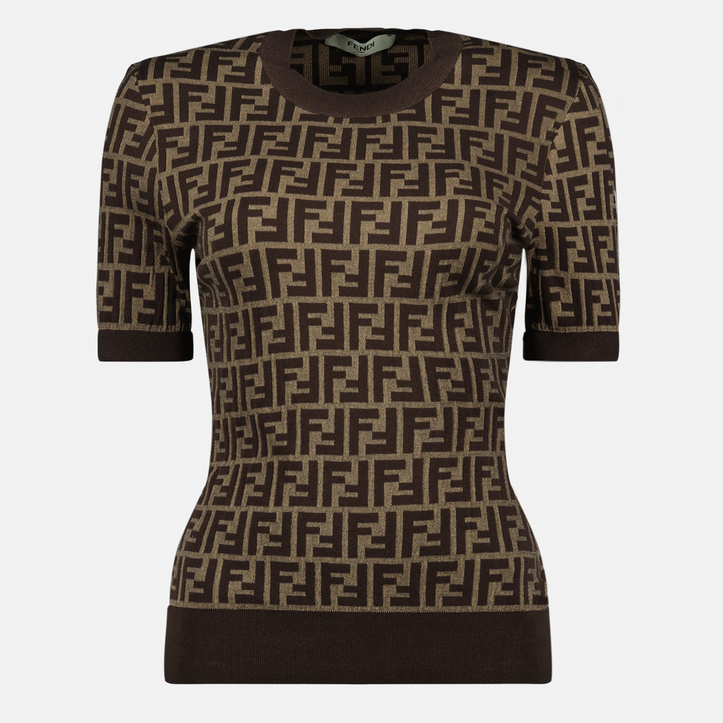 Camisetas Suéter de algodón FF Fendi Marrón Femme