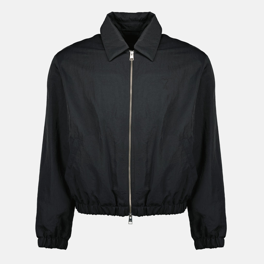 Image of the AMI grey heart zip-up jacket by Ami PARIS for Men - Fall-Winter 2025 - Front View