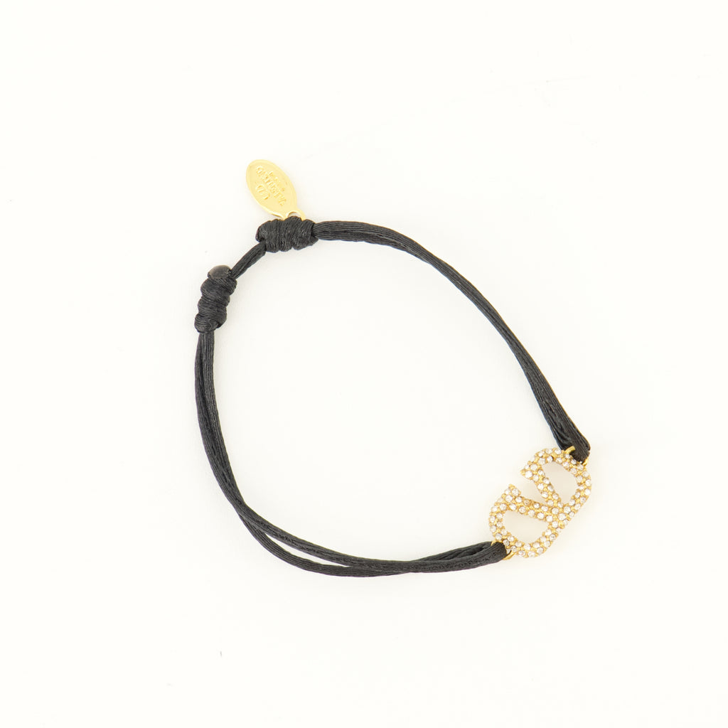 Bijoux VLogo Bracelet in Cotton and Swarovski® Crystals Valentino Garavani Noir Femme