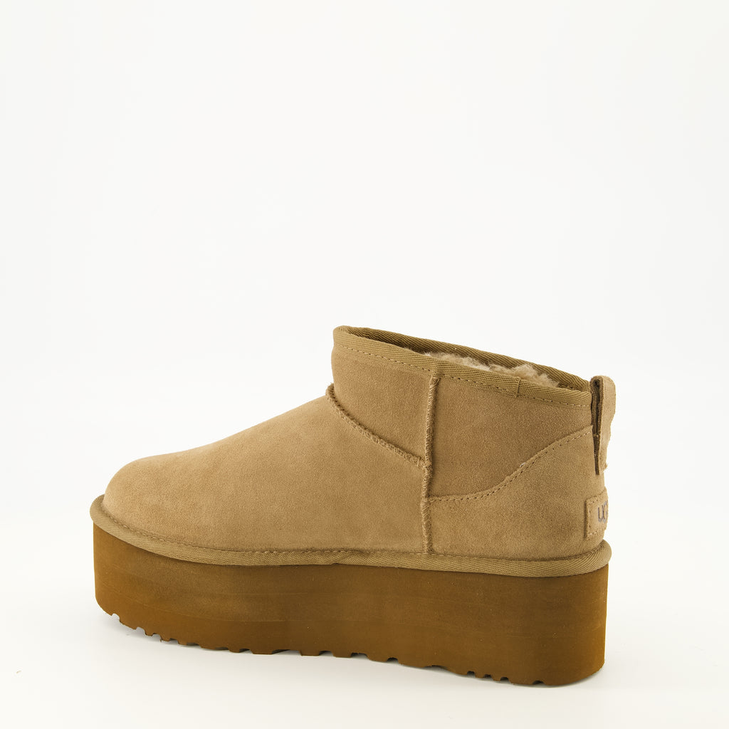 Bottines Braune klassische Ultra Mini Plattform Stiefeletten Ugg Marron Femme