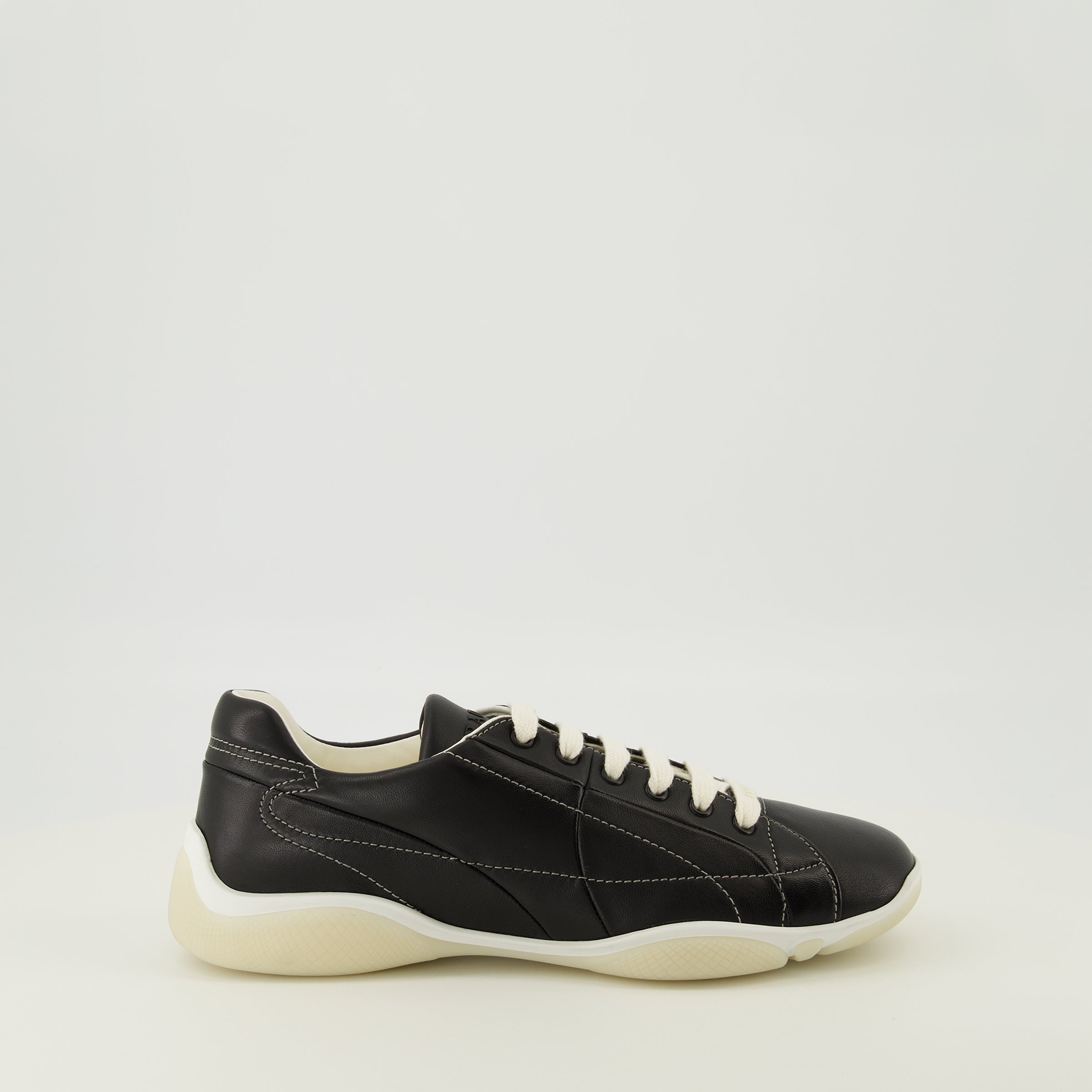 Image of the Prada Men's Black Leather America's Cup Sneakers - Fall-Winter 2025 - Right side view