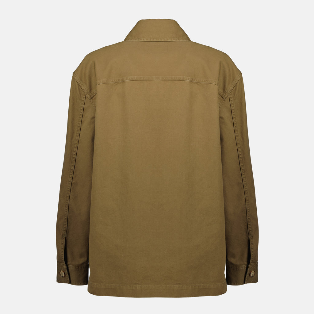 Imagen de la camisa de gabardina caqui de Saint Laurent para mujer - Otoño-Invierno 2025 - Vista Trasera