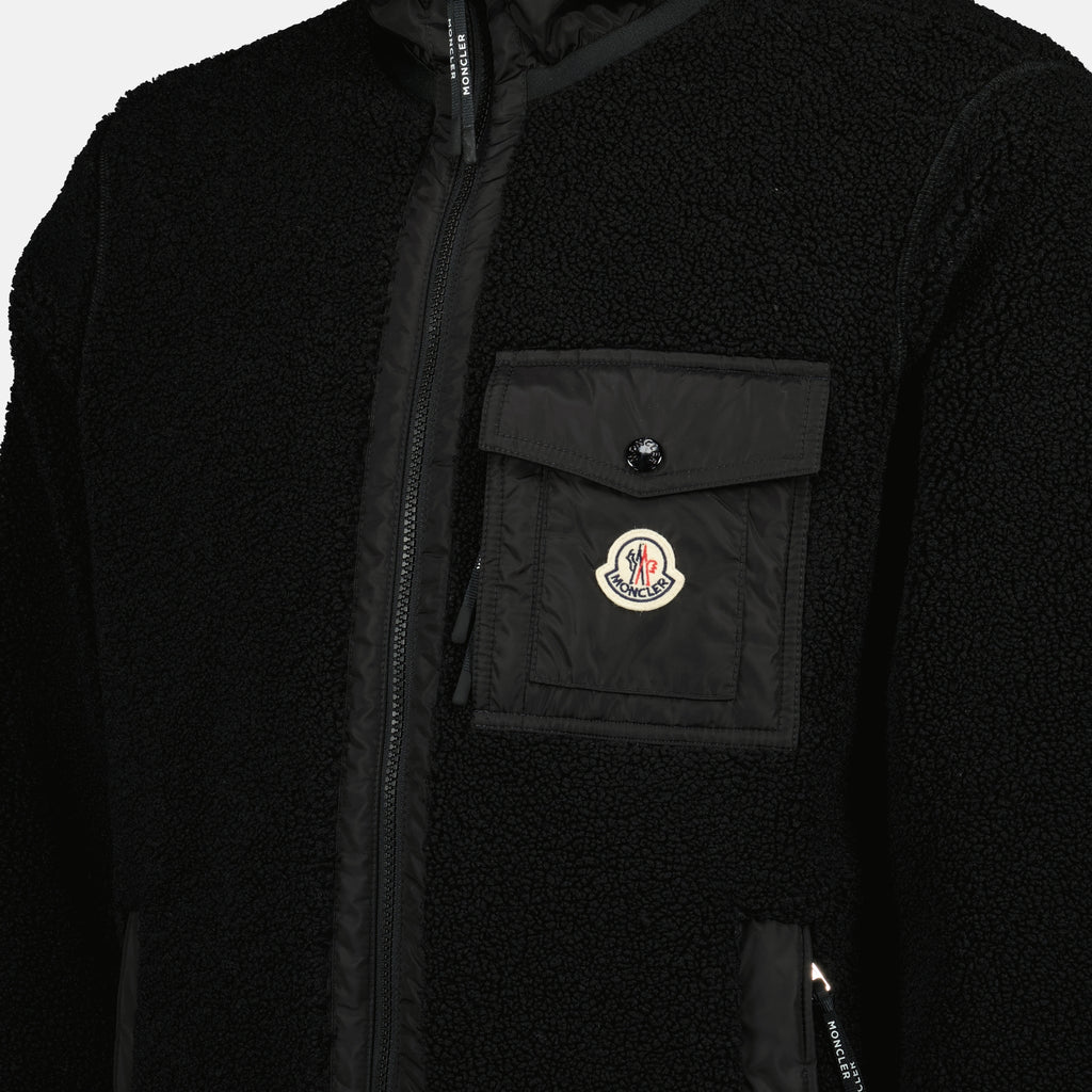 Image of the Moncler brand black teddy zip jacket for men - Autumn-Winter Season 2025 - Detailed View_1
