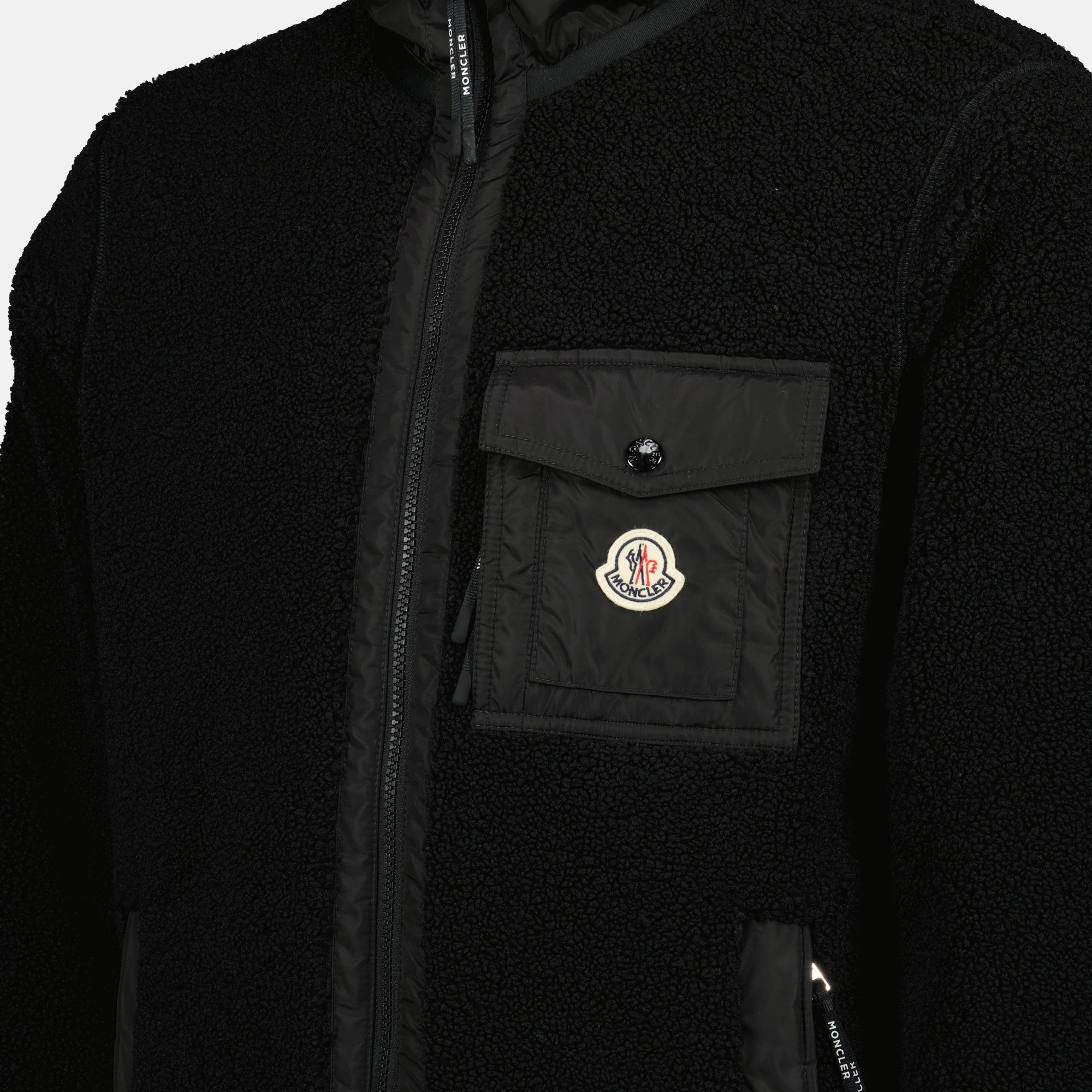 Image of the Moncler brand black teddy zip jacket for men - Autumn-Winter Season 2025 - Detailed View_1