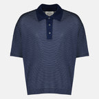 Image de l'article Polo en coton bleu marine à rayures de la marque Ami PARIS pour Unisex - Saison Printemps-Été 2026 - Vue de Face