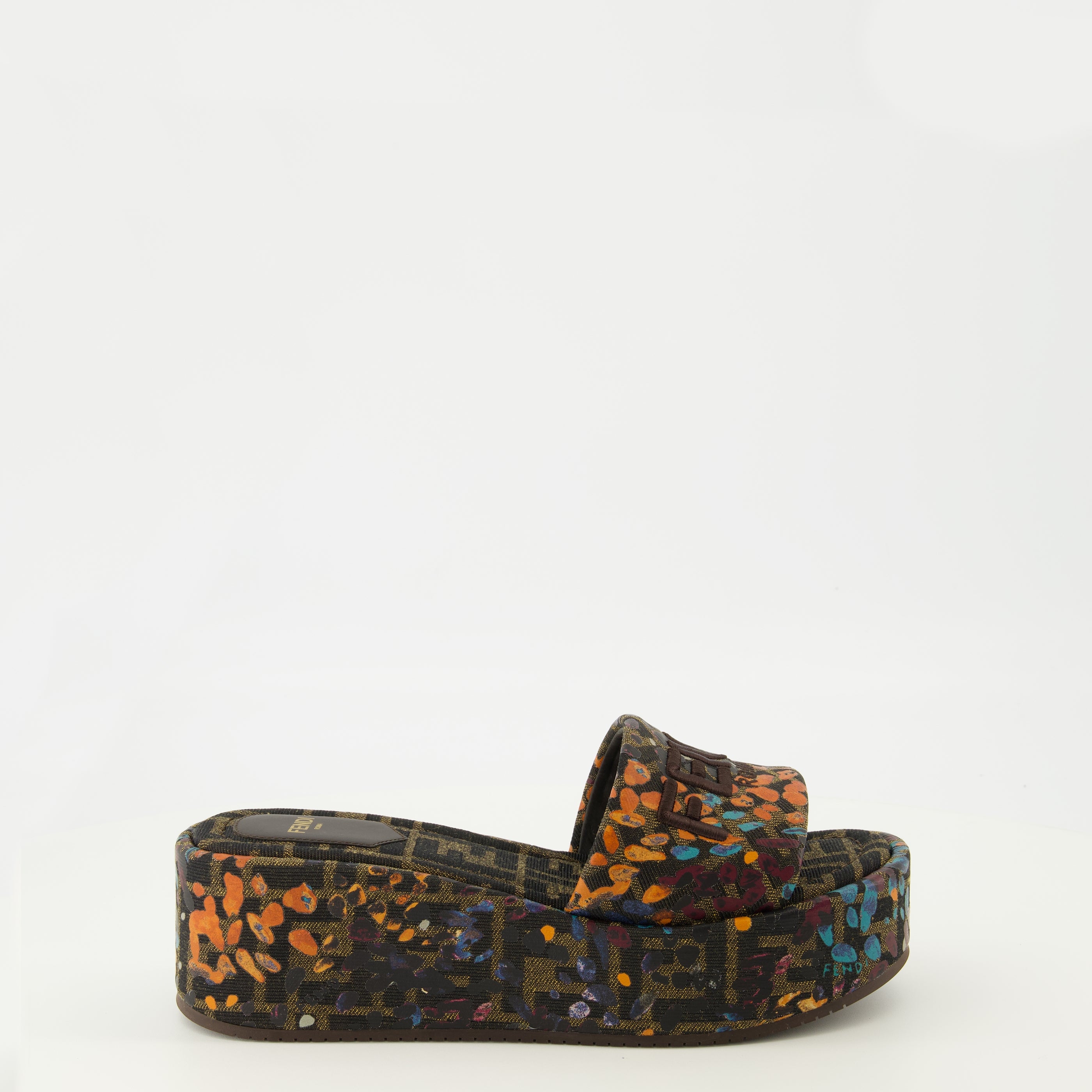 Compensées et plateformes Mules compensées à motif FF floral Fendi Marron Femme