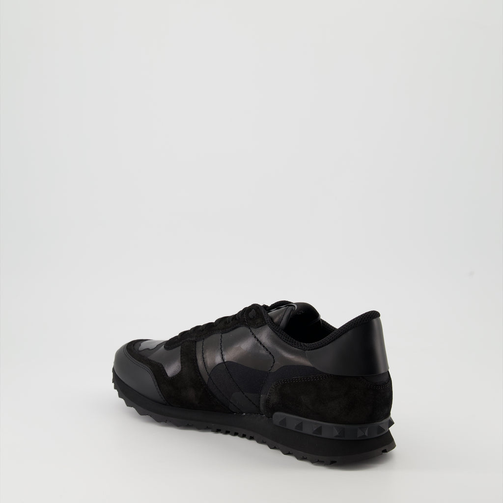Baskets Sneakers Rockrunner Nero Camo in Tessuto e Nappa Valentino Garavani Noir Homme