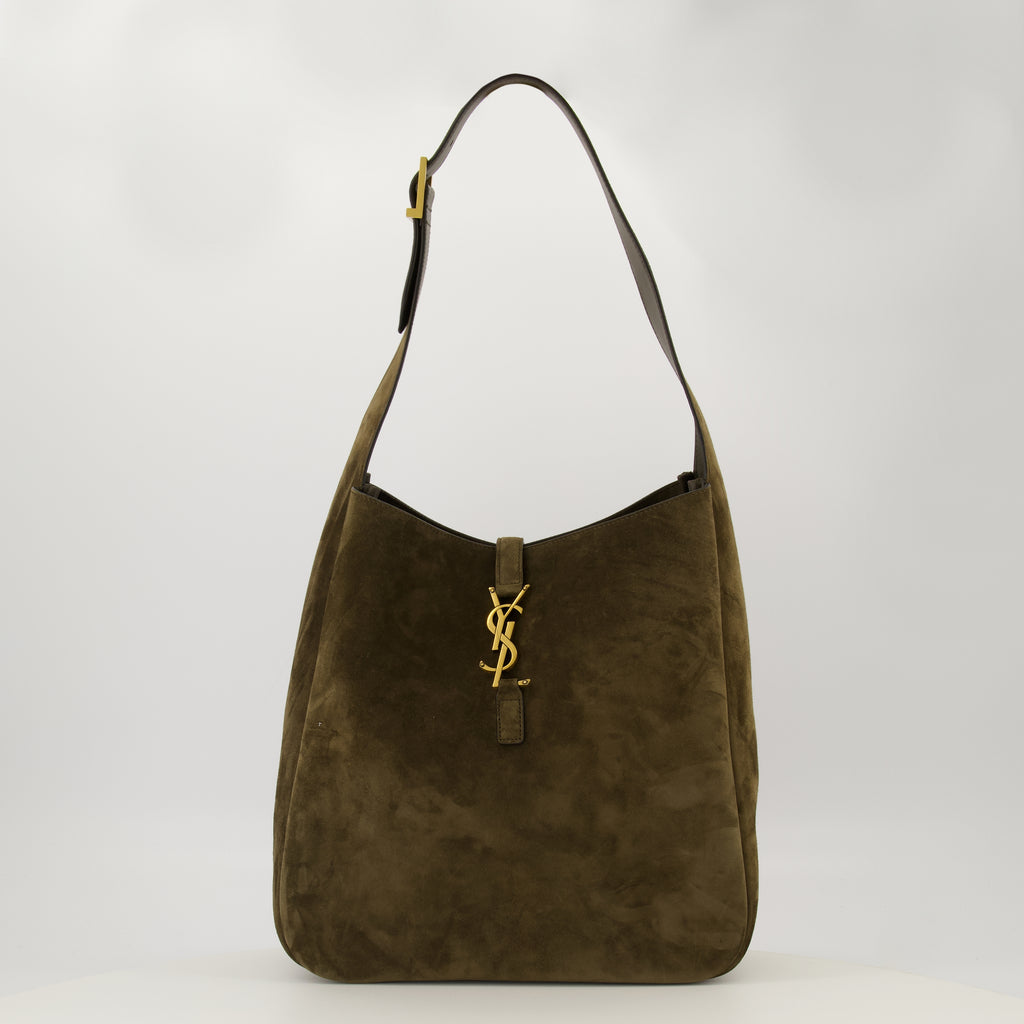 Image de l'article Sac Le 5 à 7 large en cuir suède kaki de la marque Saint Laurent pour Femme - Saison Printemps-Été 2026 - Vue de Face