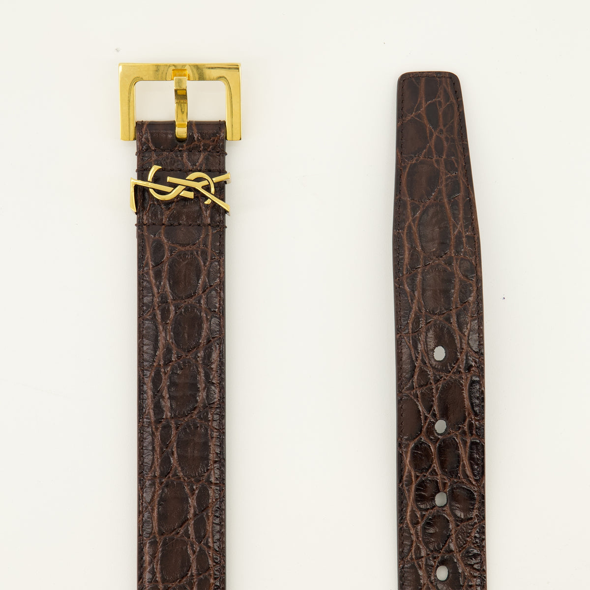 Ceintures Cassandre Crocodile Leather Belt Saint Laurent Marron Femme