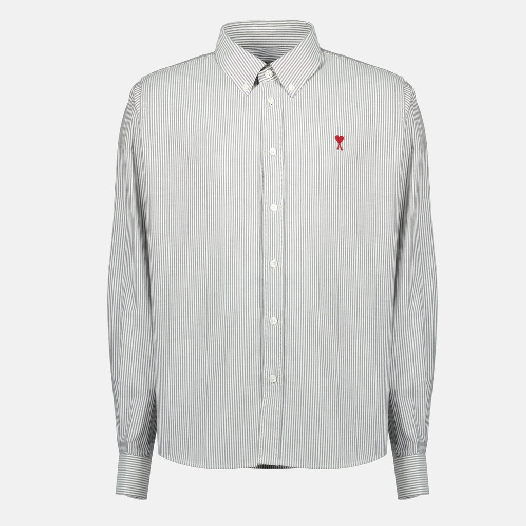 Image of the Ami heart striped white shirt by Ami PARIS for Unisex - Fall-Winter 2025 - Front View