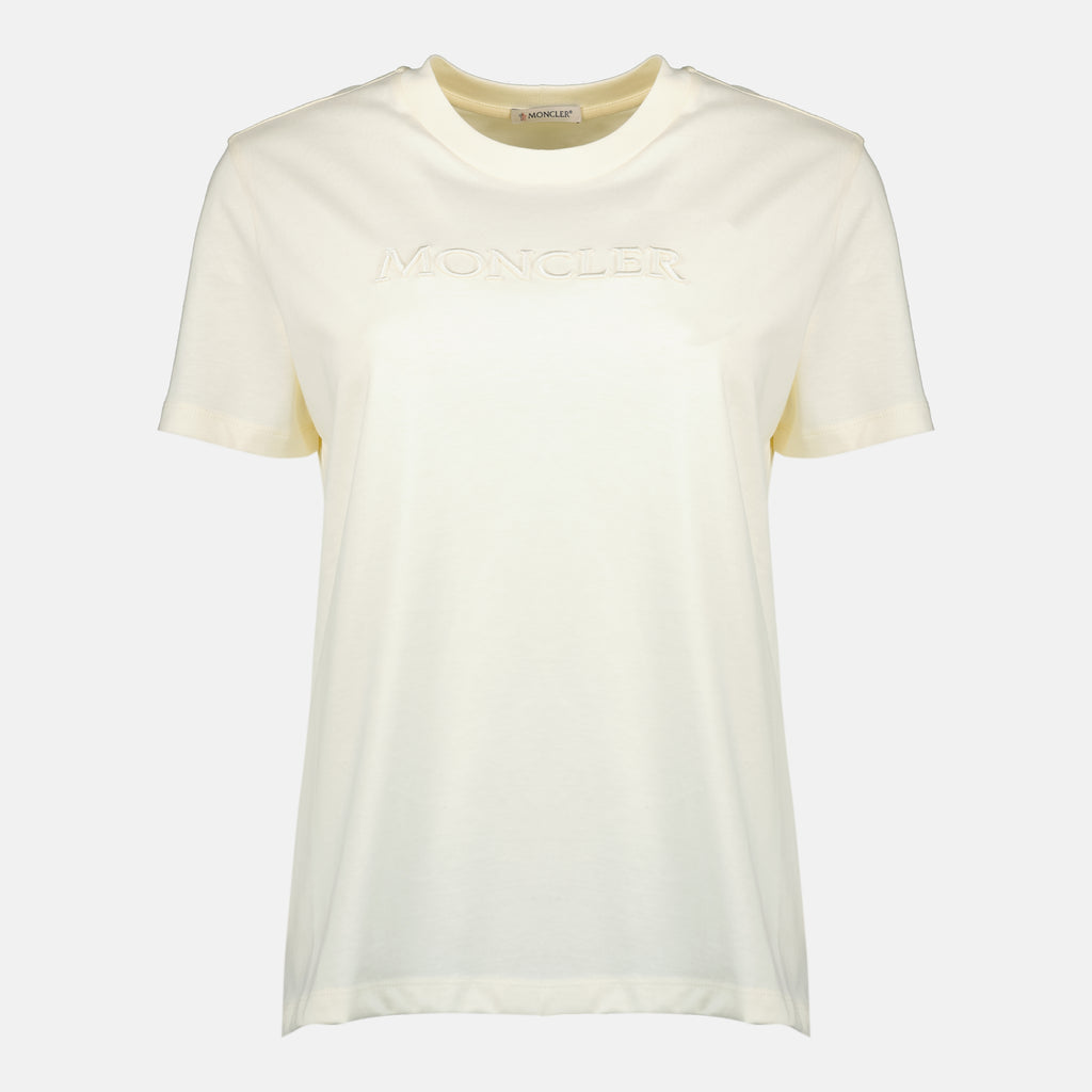 Image of the article Women's white embroidered logo T-shirt by Moncler - Spring-Summer 2026 - Front view