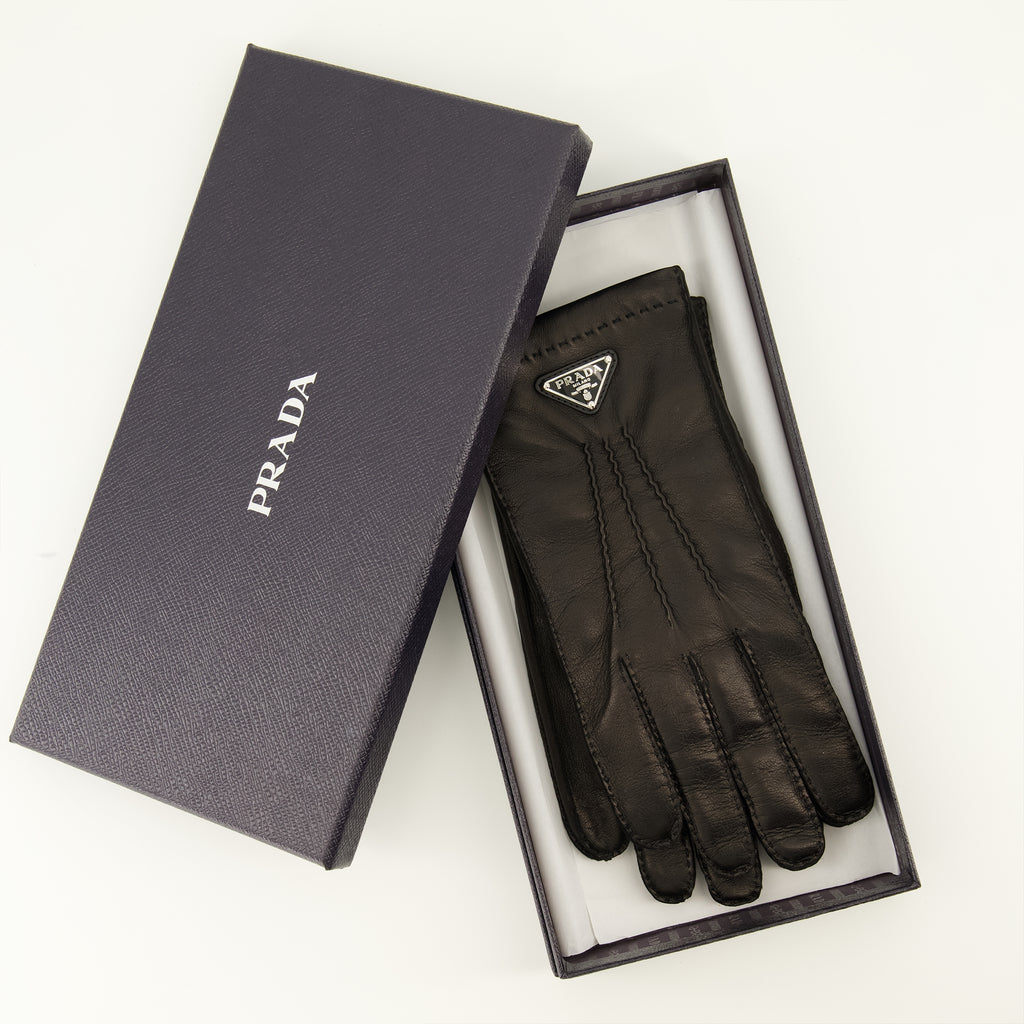 Écharpes, foulards et gants Luvas de Couro Negras Prada Noir Homme