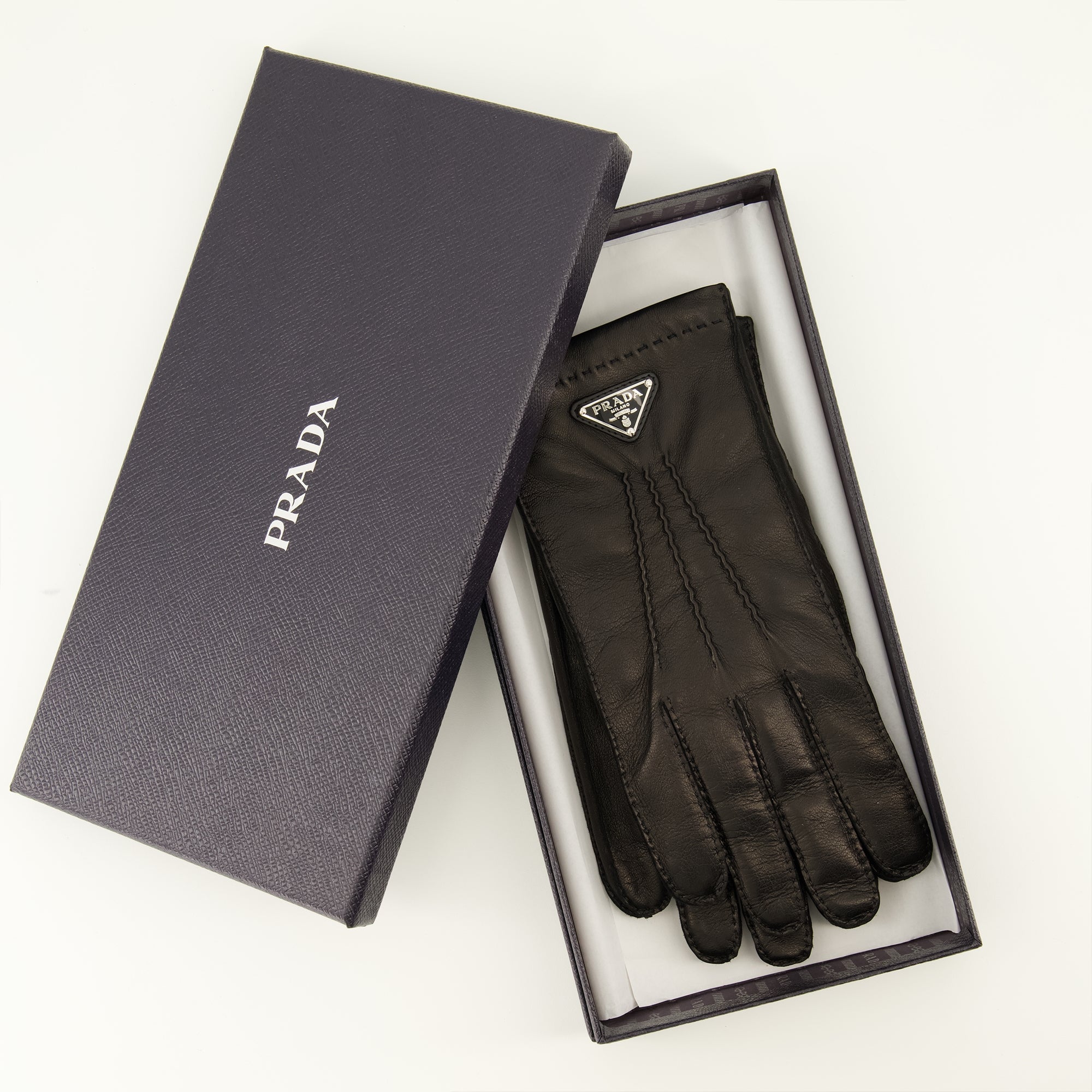 Écharpes, foulards et gants Luvas de Couro Negras Prada Noir Homme