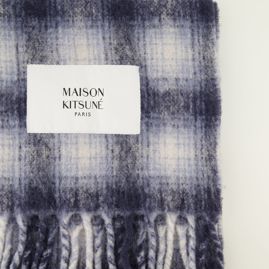 Écharpes, foulards et gants Karierte Alpaka-Schal Maison Kitsune Bleu foncé Homme