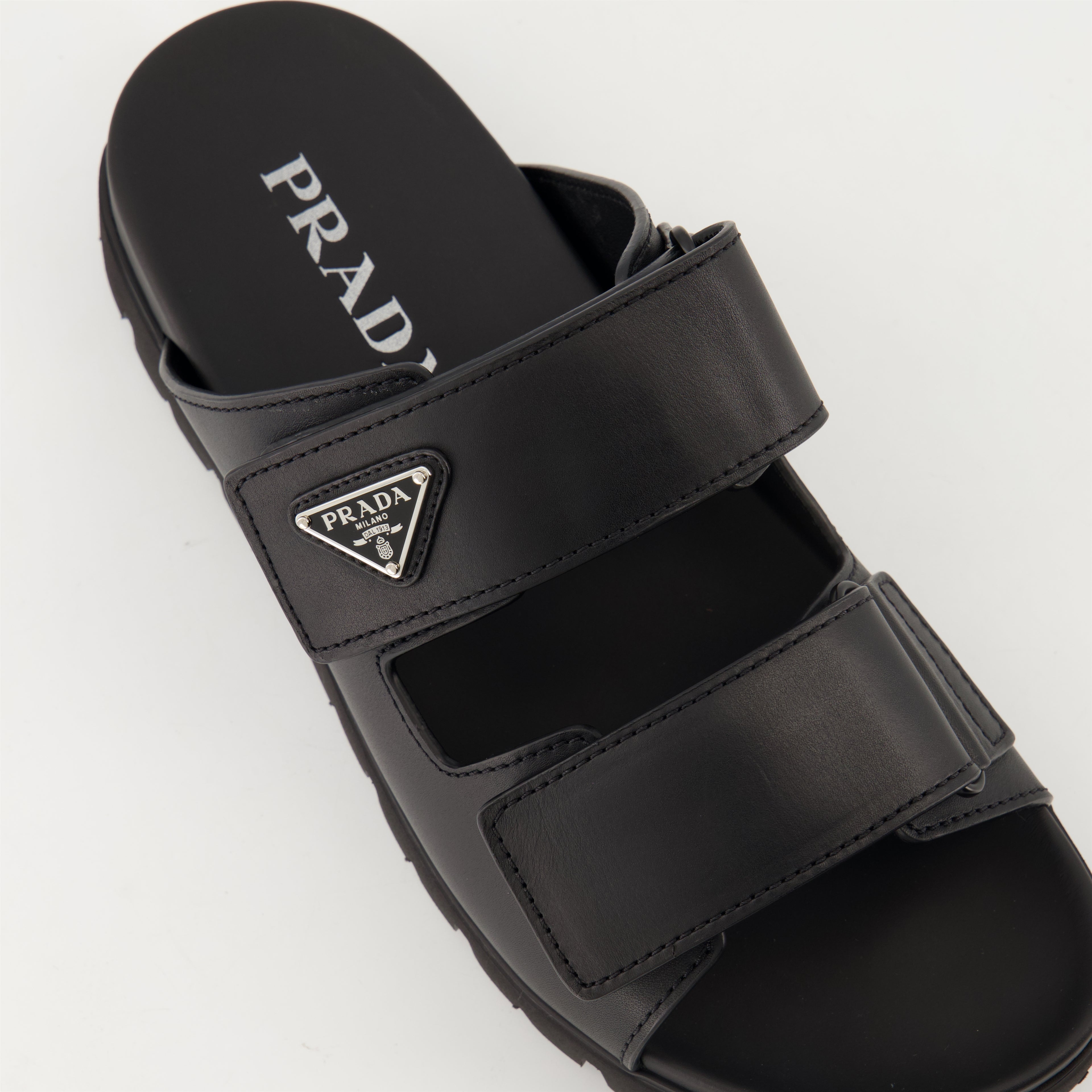 Open shoes Leather Flip-Flops Prada Black Homme