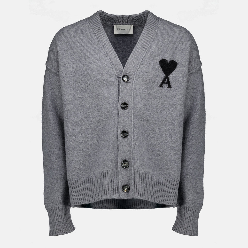 Maille Cárdigan AMI Corazón Gris en Lana Ami PARIS Gris Unisexe