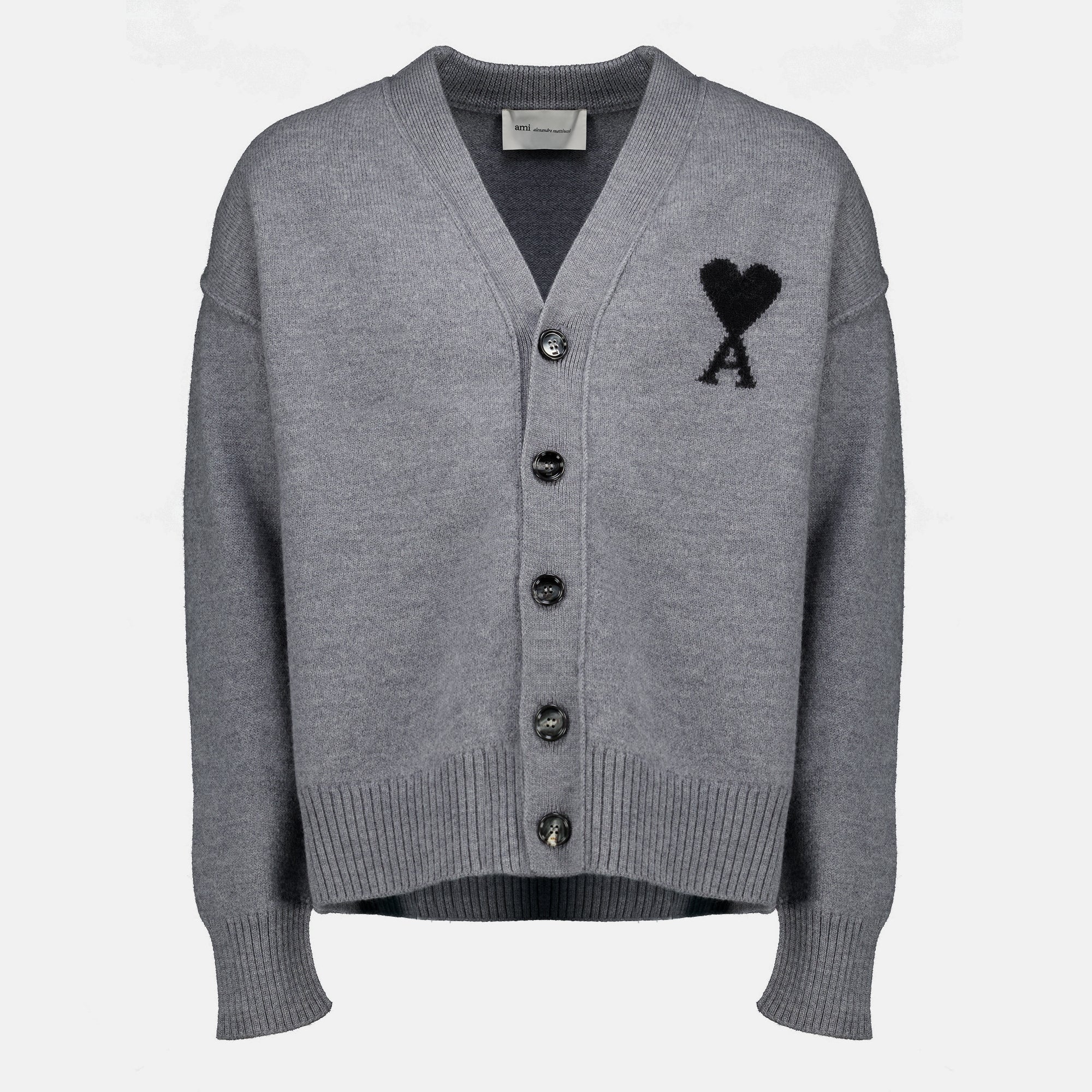 Maille Grau AMI Herz Cardigan aus Wolle Ami PARIS Gris Unisexe