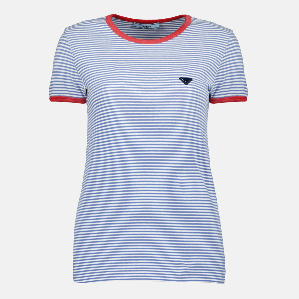 プラダの女性用青ストライプTシャツの画像 - 春夏2026 - 正面ビュー