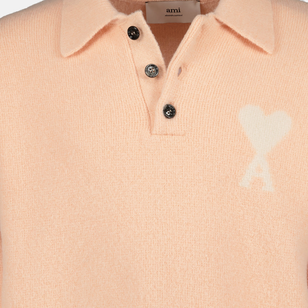 Image de l'article Polo Ami de coeur rose pale de la marque Ami PARIS pour Unisex - Saison Automne-Hiver 2025 - Vue détaillée_1