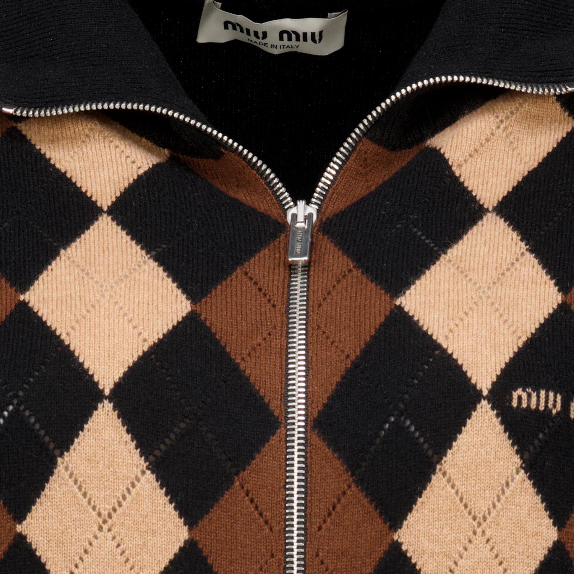 Maille Plaid Cashmere Cardigan Miu Miu Noir Femme