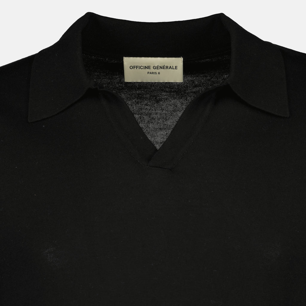 Imagen de la camiseta polo negra Simone de lyocell y lana de la marca Officine Générale para hombre - Temporada Primavera-Verano 2026 - Vista Detallada_1