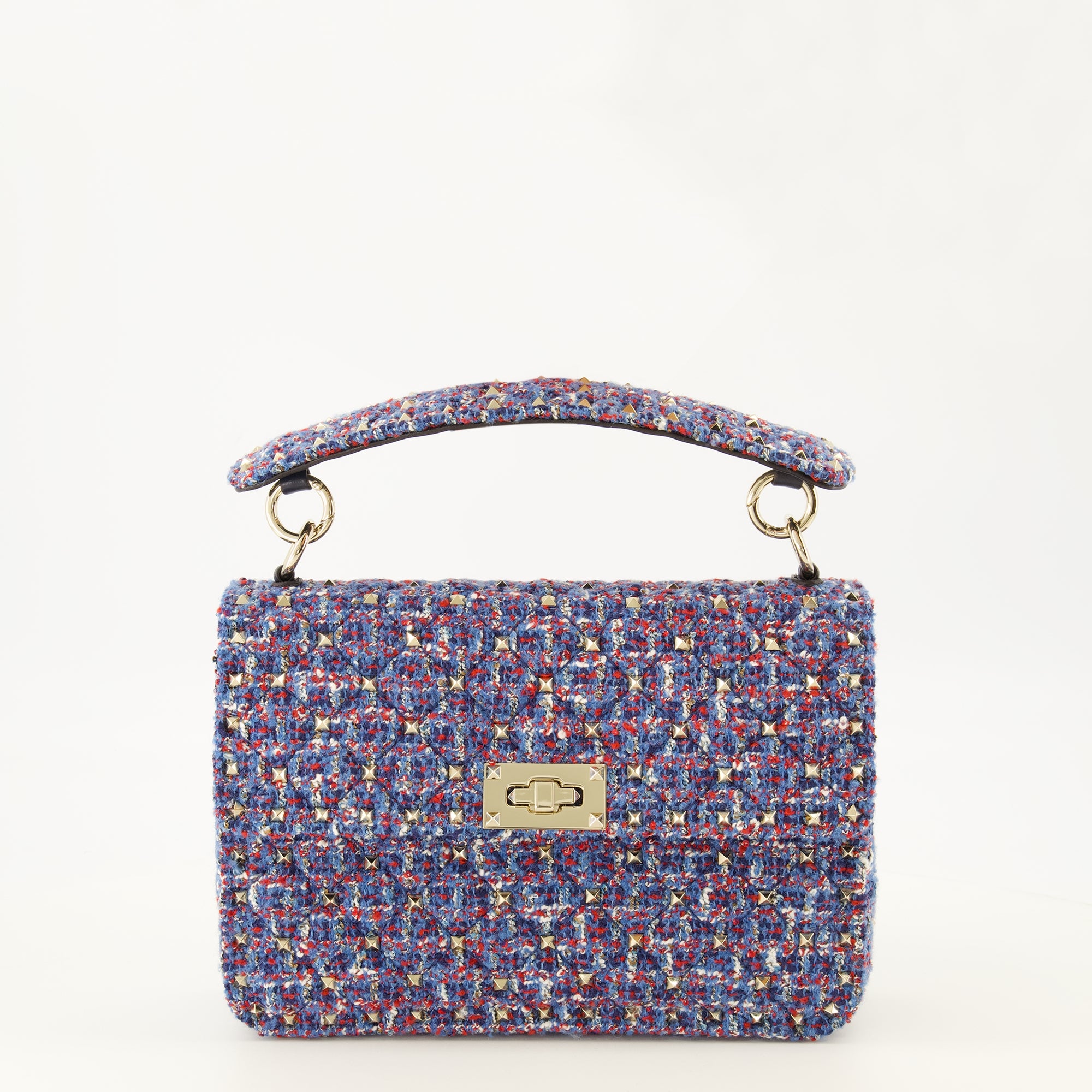 Sacs à main et épaule ミディアム ロックスタッド スパイク バッグ イン ツイード Valentino Garavani Bleu foncé Femme