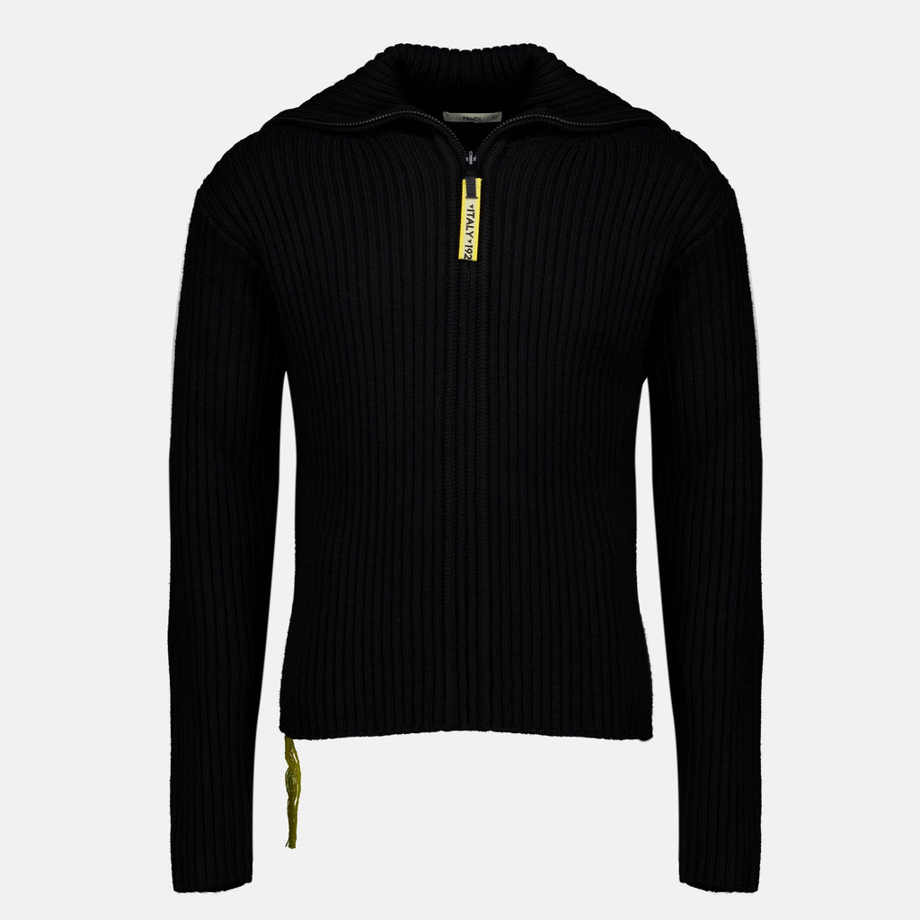 Maille Cardigan zippé noir Fendi Noir Homme
