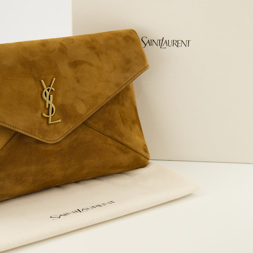 Pochettes Cassandre Suede Pouch in Brown Saint Laurent Marron Femme