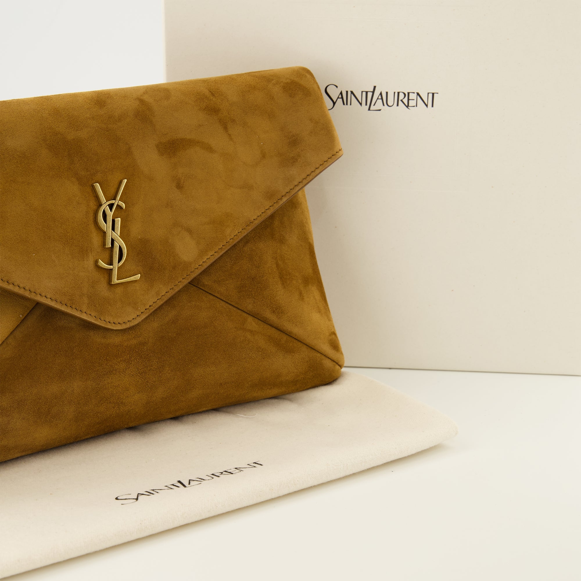 Pochettes Cassandre Suede Pouch in Brown Saint Laurent Marron Femme