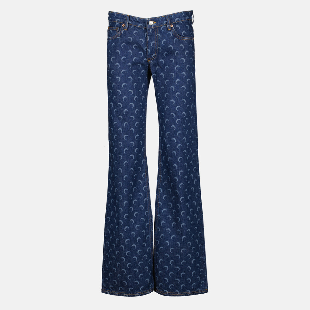 Pantalons Jeans Denim Moon in Blu Marine Serre Bleu Femme