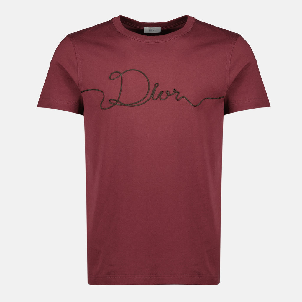 Image of the Dior Ribbon burgundy T-shirt from the Dior brand for Men - Spring-Summer 2026 - Front View
