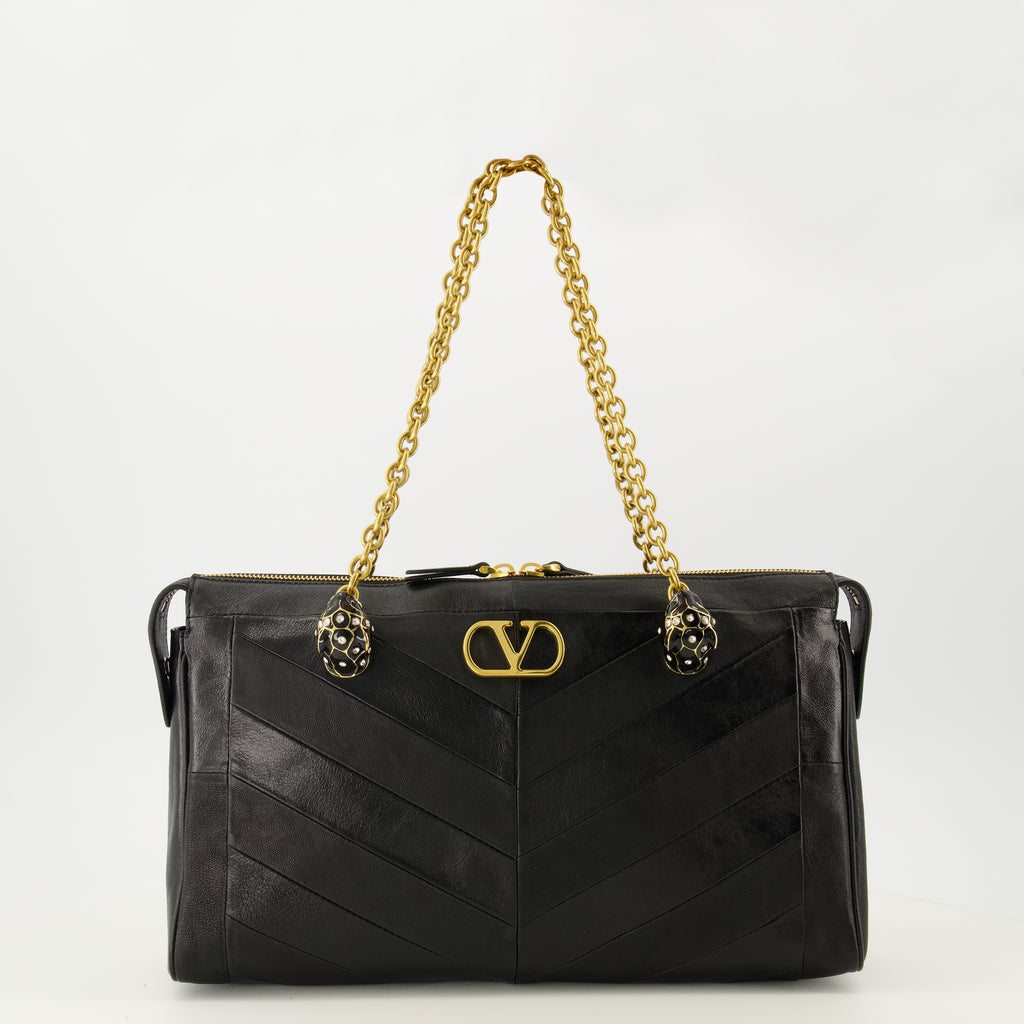 Sacs bandoulière Borsa Panthea in Pelle Nappa Nera Valentino Garavani Noir Femme