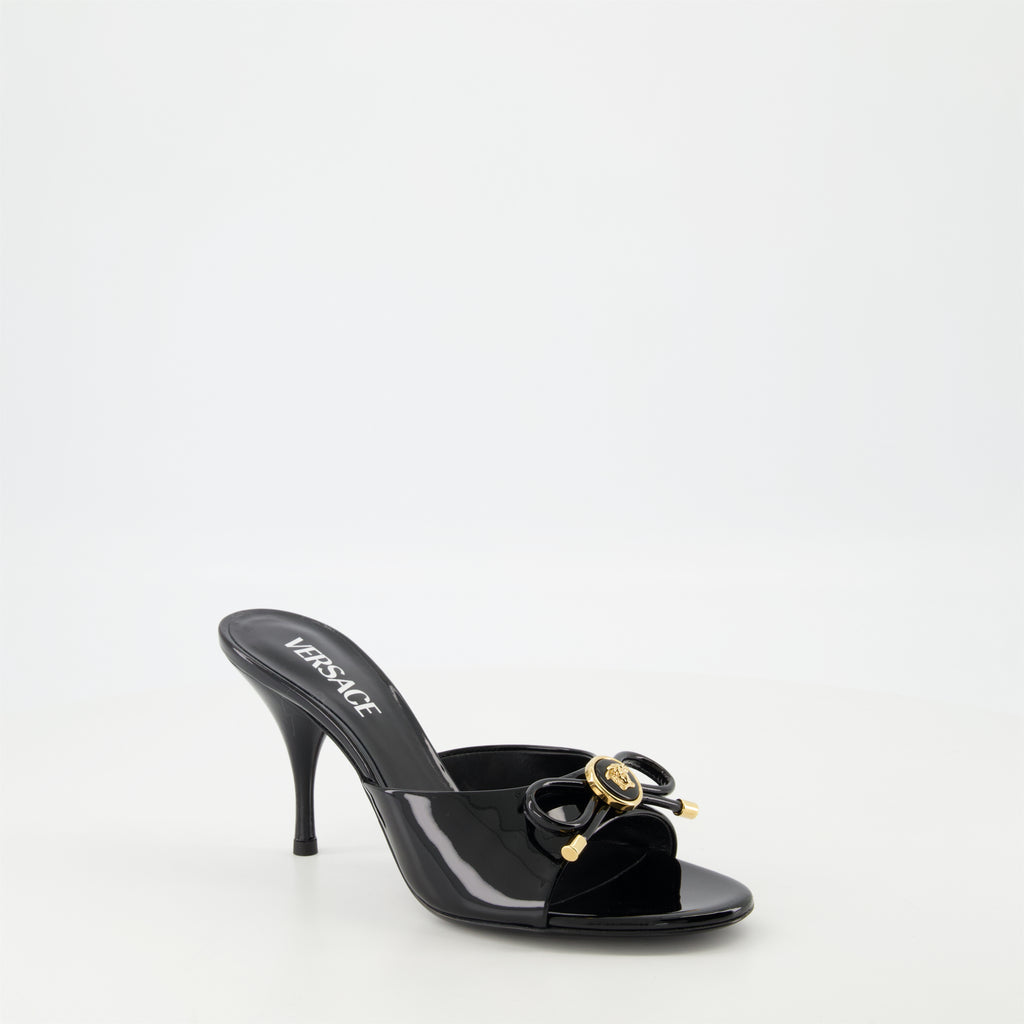 Open shoes Bow Heeled Mules Versace Black Femme