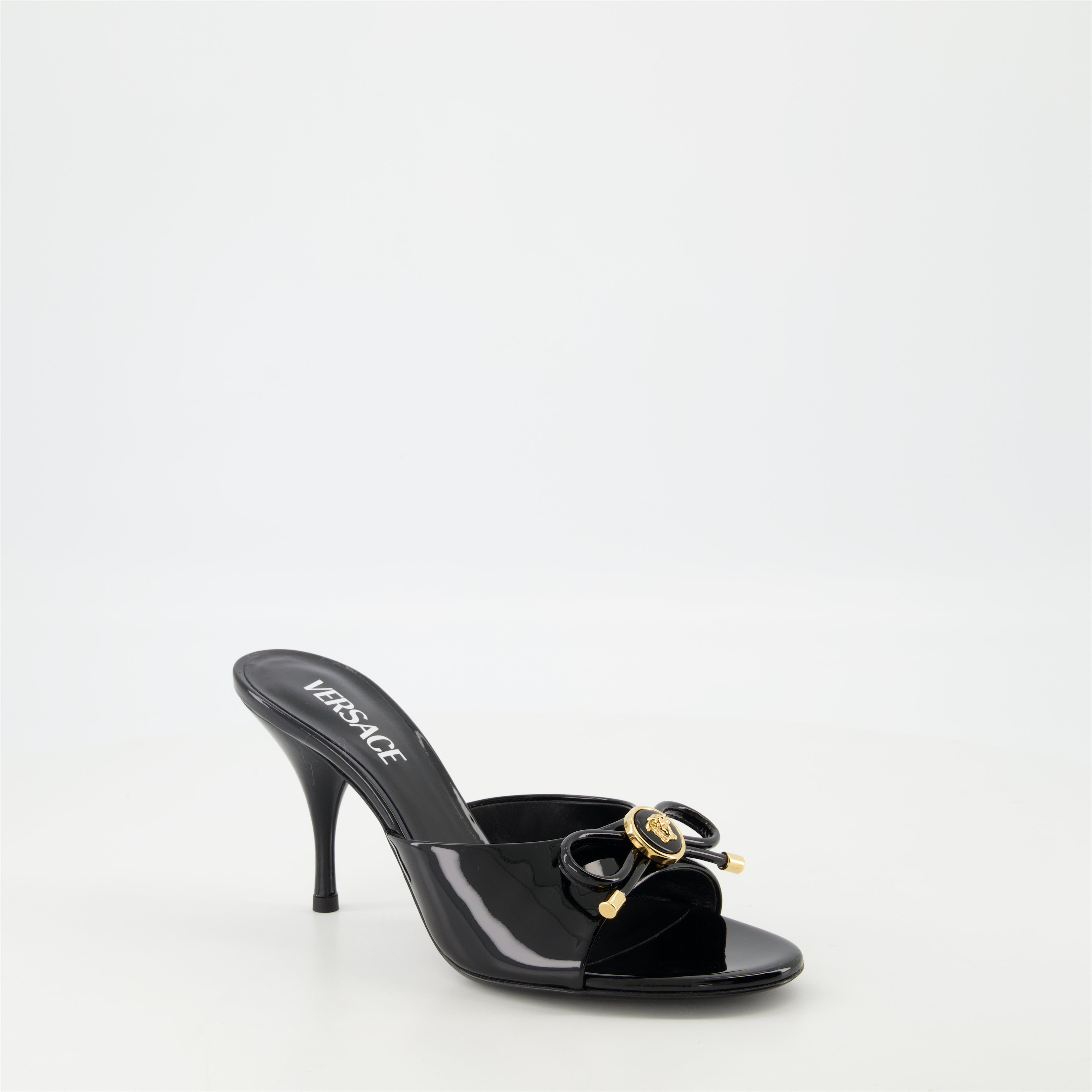 Open shoes Bow Heeled Mules Versace Black Femme